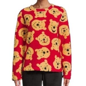 Disney Winnie The Pooh Red Yellow Sherpa Fleece Sweater Top Pajama Pullover